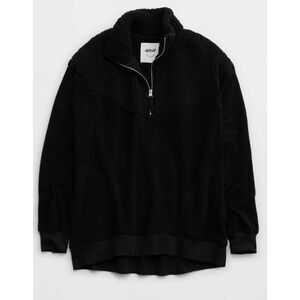 Aerie Hometown Holiday Quarter Zip Sweatshirt, True Black, Size S